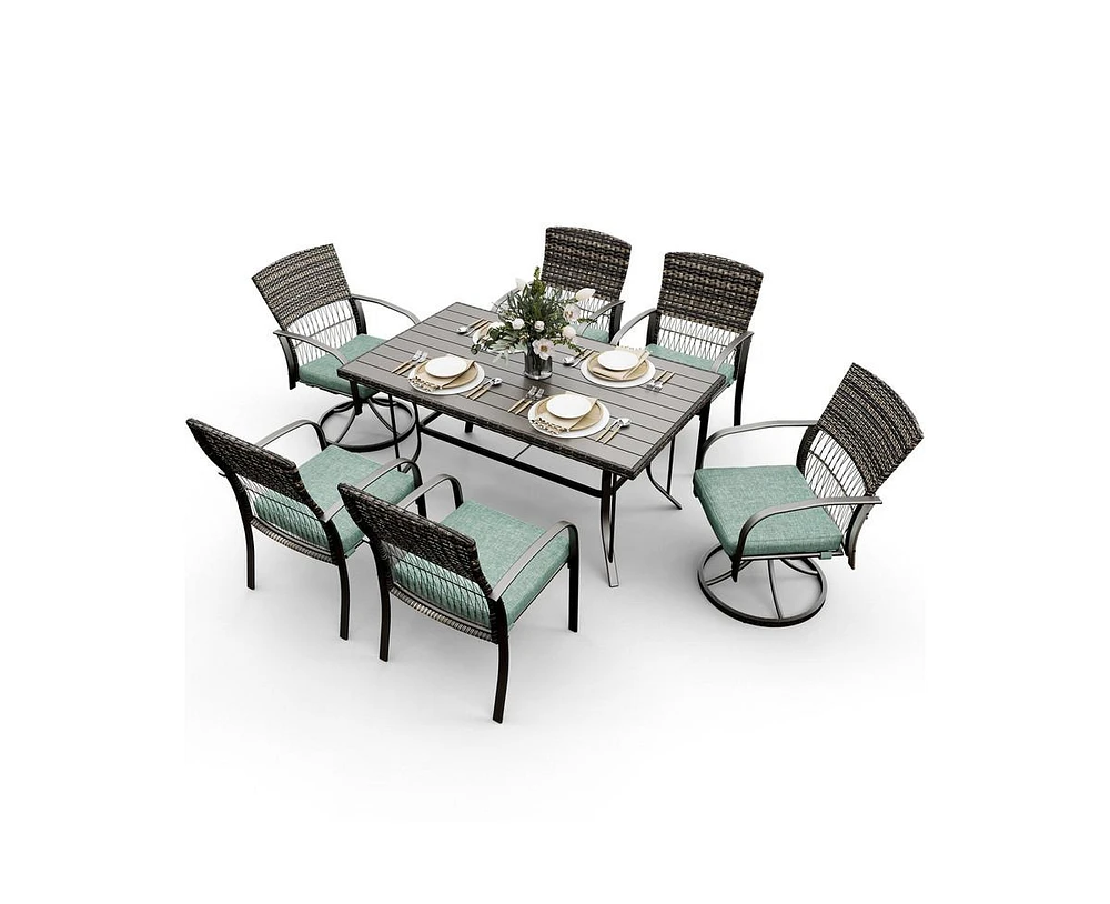 Pamapic 7-Piece Patio Dining Set for 6 with Green Cushion 4 Chairs and 2 Swivel Rockers