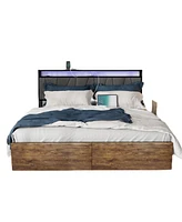 Mondawe Rustic Brown Bed Frame with Storage and 2 Storage Drawers