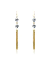 Genevive Sterling Silver 14K Gold Plated with Cubic Zirconia Chain Fringe Dangle Earrings