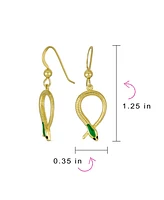 Bling Jewelry Garden Animal Pet Reptile Egyptian Headed Serpent Snake Dangling Earrings For Women Yellow Gold Plated Sterling Silver