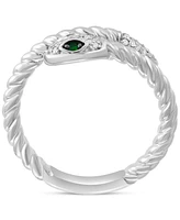 Effy Diamond (1/10 ct. t.w.) & Tsavorite Accent Snake Ring in Sterling Silver