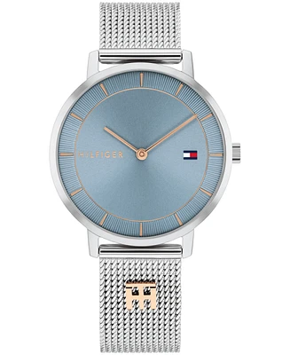 Tommy Hilfiger Women's Quartz Silver-Tone Stainless Steel and Carnation Gold Steel Mesh Bracelet Watch 35mm