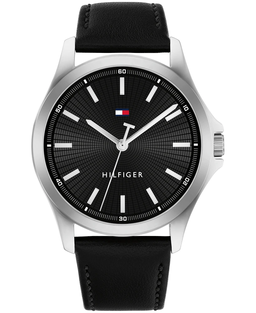 Tommy Hilfiger Quartz Black Leather Strap Watch 42mm