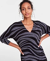 I.n.c. International Concepts Women's Zebra-Print V-Neck Sweater, Created for Macy's