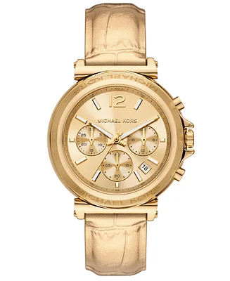 Michael Kors Women's Maren Chronograph Gold Metallic Leather Watch 40mm