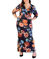 24seven Comfort Apparel Plus Printed Maxi Dress