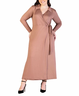24seven Comfort Apparel Plus Collared Wrap Maxi Dress