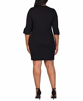 24seven Comfort Apparel Plus Three Quarter Sleeve Mini Dress