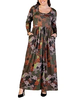 24seven Comfort Apparel Plus Size Long Sleeve Maxi Dress with Pockets