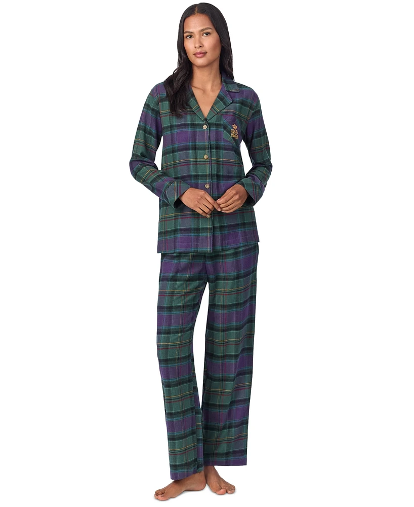 Lauren Ralph Women's Plaid Notched-Collar Pajama Set