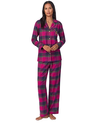 Lauren Ralph Women's Plaid Notched-Collar Pajama Set