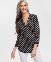 Jm Collection Women's Printed V-Neck 3/4-Sleeve Top, Exclusively at Macy's