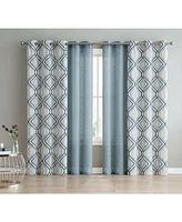 Kate Aurora Coordinating 4 Piece Geometric & Solid Curtain Set - 38 in. W x 96 L, Aqua