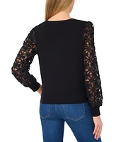 CeCe Women's 3D-Floral-Lace Mixed Media Sweater