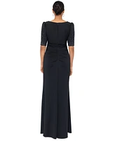 Xscape Petite Pleated-Waist Puffed-Shoulder Gown