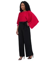 Jessica Howard Women's Satin Cape-Sleeve Jumpsuit