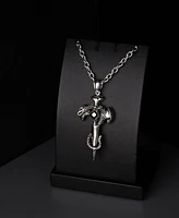 Rhona Sutton Silver Snake Templar Cross Stainless Steel Pendant Necklace