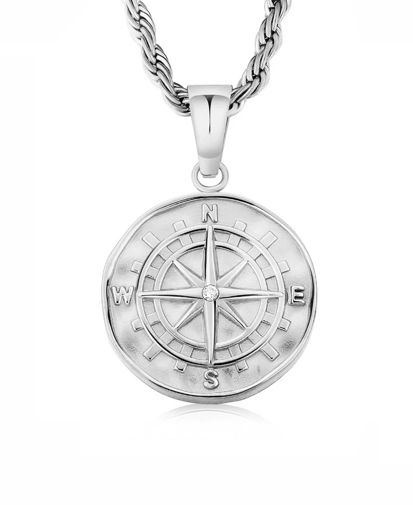 Rhona Sutton Silver Compass Coin Pendant Stainless Steel Necklace