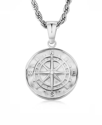 Rhona Sutton Silver Compass Coin Pendant Stainless Steel Necklace