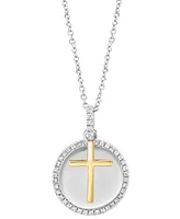 Effy Diamond Disc & Cross Two Charm 18" Pendant Necklace (1/4 ct. t.w.) in Sterling Silver & Gold-Plate