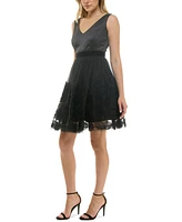 Taylor Women's Embellished Mesh Skirt Fit & Flare Dress