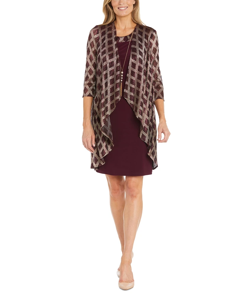 R & M Richards Petite Metallic-Plaid Jacket Sheath Dress