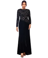 Betsy & Adam Women's Embroidered Velvet Evening Gown