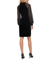 Calvin Klein Women's Velvet Chiffon-Sleeve Dress