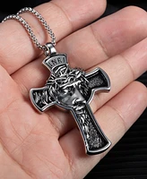 Rhona Sutton Silver Jesus Cross Stainless Steel Pendant Necklace