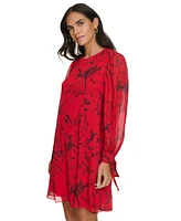 Calvin Klein Women's Long-Sleeve Printed Chiffon Dress