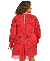 Calvin Klein Plus Size Floral-Print Tie-Cuff Shift Dress