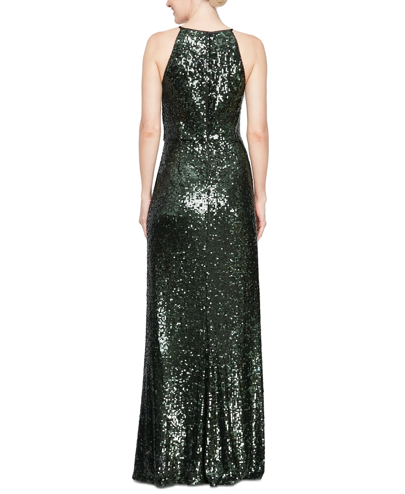 Alex Evenings Women's Halter-Neck Sleeveless Sequined Gown