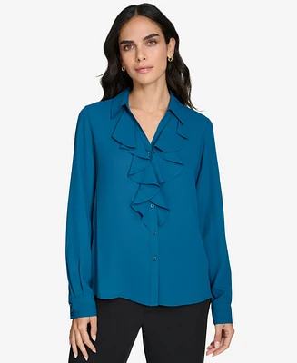 Calvin Klein Women's Ruffle-Front Long-Sleeve Blouse