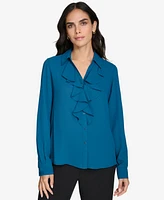 Calvin Klein Women's Ruffle-Front Long-Sleeve Blouse