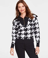 I.n.c. International Concepts Women's Houndstooth Quarter-Zip Sweater, Created for Macy's