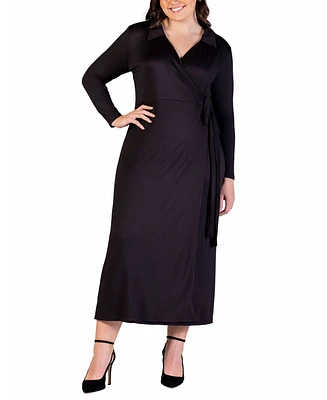 24seven Comfort Apparel Plus Collared Wrap Maxi Dress