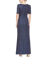 Alex Evenings Petite Metallic High-Slit Evening Gown