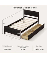 Gymax Twin Size Wooden Bed Frame with 2 Storage Drawers & Under-bed Storage Espresso