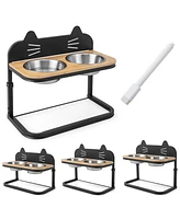 Sugift Elevated Pet Feeder with 2 Stainless Steel Bowls for Cats and Small and Medium Dogs