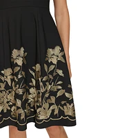 Calvin Klein Petite Embroidered-Skirt Fit & Flare Dress