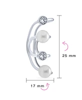 Bling Jewelry Geometric Spiral Wire Crystal White Pearl Cartilage Ear Cuff Wrap Helix Earring For Women .925 Sterling Silver