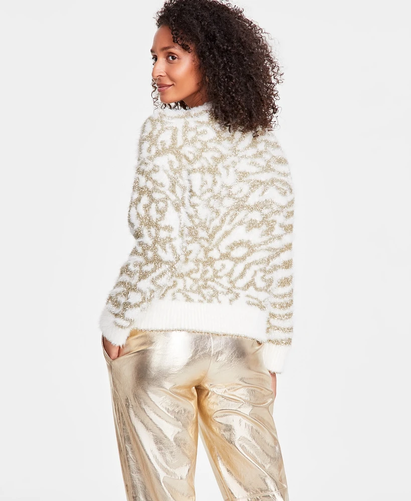 I.n.c International Concepts Women's Metallic Print Sweater, Created for Macy's