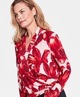 I.n.c. International Concepts Women's Printed Tie-Waist Surplice Blouse, Created for Macy's