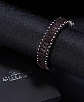 Rhona Sutton Silver Stainless Steel Contemporary Leather Studded Bracelet