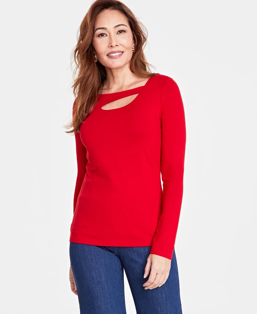 I.n.c. International Concepts Women's Asymmetric Cut-Out Long-Sleeve Top, Created for Macy's