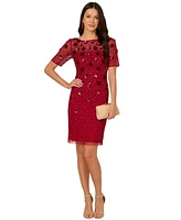 Adrianna Papell Women's Floral-Embellished Boat-Neck Dress