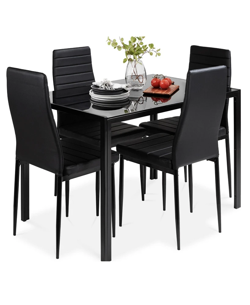 Best Choice Products 5-Piece Kitchen Dining Table Set w/ Glass Tabletop, 4 Faux Leather Chairs