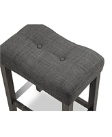 Simplie Fun Button Tufted Counter Height Saddle Stool, Set of 2, Gray