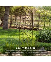 Best Choice Products Set of 2 60x15in Iron Arched Garden Trellis Fence Panel w/ Branches, Birds for Climbing Plants