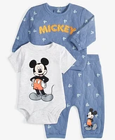 Disney Baby Boys Mickey Mouse Quilted Shirt, Bodysuit & Pants Set